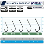 Owner 56538 Worm Bh-Sproat Black Chrome LRF İğnesi thumbnail 3