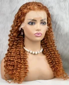 Gerçek Front Lace Tül Peruk / Afro Dalgalı / Bakır 70/75cm thumbnail 5