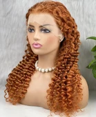 Gerçek Front Lace Tül Peruk / Afro Dalgalı / Bakır 70/75cm thumbnail 4