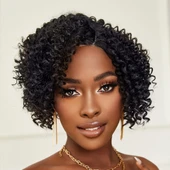 Siyah Kısa Afro Yan Tül Peruk thumbnail 3