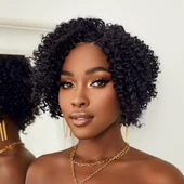 Siyah Kısa Afro Yan Tül Peruk thumbnail 5