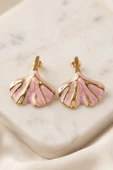 Gold Pembe Mineli Yaprak Premium Çelik Küpe thumbnail 2