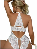 Kadın Dantel Bodysuit Transparan thumbnail 4