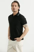 Regular Fit Polo Yaka Tişört - Siyah thumbnail 4