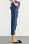 Paça Büzgü Detaylı Krep Pantolon - Indigo thumbnail 5