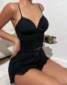 CJ Kadın Siyah Şortlu Gecelik Takım 5016 thumbnail 3