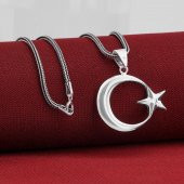 Çift Taraflı Ay Yıldız 925 Ayar Gümüş Kolye thumbnail 1