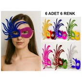 6’lı Çift Renkli Venedik Karton Parti Maskesi Seti thumbnail 2