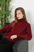 Kadın Tam Boğazlı Balıkçı Yaka Kazak Uzun Kol Düz Dokuma Triko - Siyah thumbnail 3