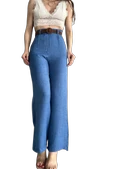 Kemerli Keten Pantolon -MAVİ thumbnail 1