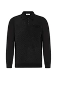 Siyah Regular Desenli Polo Yaka Triko thumbnail 1