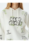 Şardonlu Kapüşonlu Sweatshirt Slogan Baskılı Rahat Kalıp thumbnail 5
