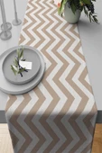 Bej Zigzag Desenli Premium Masa Örtüsü Runner RNR139 thumbnail 1