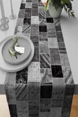 Gri Patchwork Kırk Yama Premium Masa Örtüsü Runner RNR292 thumbnail 1