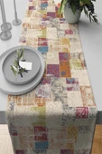 Çok Renkli Patchwork Premium Masa Örtüsü Runner RNR170 thumbnail 1