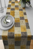 Sarı Patchwork Desenli Premium Masa Örtüsü Runner RNR296 thumbnail 1