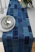 Mavi Patchwork Desenli Premium Masa Örtüsü Runner RNR297 thumbnail 1