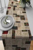 Bej Patchwork Desenli Premium Masa Örtüsü Runner RNR289 thumbnail 1