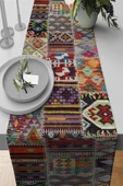 Çok Renkli Patchwork Premium Masa Örtüsü Runner RNR152 thumbnail 1