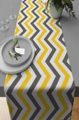 Sarı Zigzag Desenli Premium Masa Örtüsü Runner RNR137 thumbnail 1