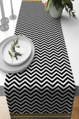 Siyah Zigzag Desenli Premium Masa Örtüsü Runner RNR433 thumbnail 1