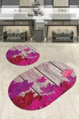 Fuşya Çınar 3D Banyo Halısı Klozet Oval Paspas Seti BS068 thumbnail 1