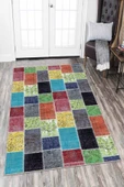 Renkli Kaymaz Tabanlı Yıkanır Patchwork Mutfak Halısı AR1059 thumbnail 1