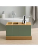 Yeşil Banyo Seti - Bambu Kapaklı, 4 Parça thumbnail 3