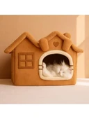Peluş Kedi Evi, Minderli, Katlanabilir, Camel Renk thumbnail 1