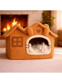 Peluş Kedi Evi, Minderli, Katlanabilir, Camel Renk thumbnail 3