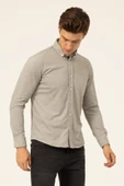 Süvari Slim Fit Uzun Kol Jakarlı Örme Bej Erkek Gömlek thumbnail 7