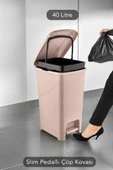 Omnipazar SRL-3030 Slim Pedallı Plastik Çöp Kovası İç Kovalı 40 litre Pembe thumbnail 3