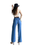 Kemerli Keten Pantolon -MAVİ thumbnail 3
