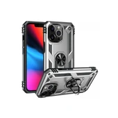 İphone 14 Pro Kılıf Sofya Yüzüklü Silikon Kapak - Gümüş thumbnail 2