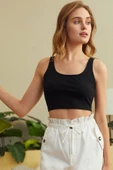 Kadın Siyah Kalın Askılı Crop Top Büstiyer thumbnail 10