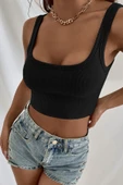 Kadın Siyah Kalın Askılı Crop Top Büstiyer thumbnail 5
