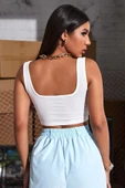 Kadın Beyaz Kalın Askılı Crop Top Büstiyer thumbnail 2