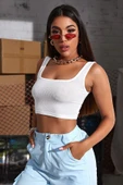Kadın Beyaz Kalın Askılı Crop Top Büstiyer thumbnail 4