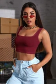 Kadın Bordo Kalın Askılı Crop Top Büstiyer thumbnail 3