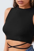 Kadın Siyah Çapraz Bağlamalı Crop Top Büstiyer thumbnail 4