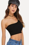 Kadın Siyah Tek Omuz Crop Büstiyer thumbnail 4