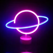 Neon Işıklı Satürn Lamba (Pil + USB) thumbnail 2