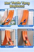 PAPAYA Esnek Araba Yarış Pisti Turuncu Vantuzlu Bükülebilir 1/64 Ölçek Çift Taraflı Oyuncak Seti thumbnail 6