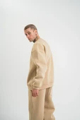 Uzun Kol Bisiklet Yaka Basic SweatShirt - Bej thumbnail 3