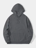 Erkek Düz Kapüşonlu Sweat - Füme thumbnail 2