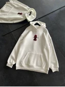 Üç İplik Kapşonlu Baskılı Oversize SweatShirt- Beyaz thumbnail 3
