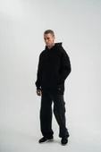 Double Oversize Kapşonlu Nakışlı SweatShirt - Siyah thumbnail 3