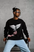 Erkek Güvercin Baskılı Sweatshirt - Siyah thumbnail 3
