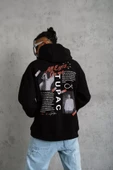 Erkek Ön Arka Baskılı Kapşonlu Sweat - Siyah thumbnail 4