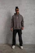 Erkek Maske Baskılı Kapüşonlu Sweat - Gri thumbnail 4